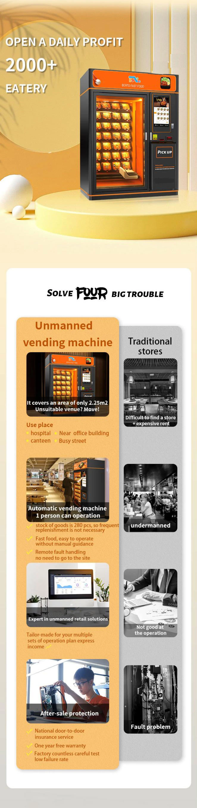 Hot Food Outdoor Ready Meals Vending Machine Smart Touch Screen Automatic Meal Fast Food Vending Machine with Microwave