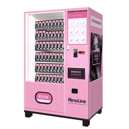 Distributeur automatique d'écran tactile rose Distributeur automatique de maquillage Machine cosmétique pour vendre des perruques de cils et des coffrets cadeaux pour ongles Distributeur automatique intelligent