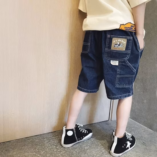 Gros Garçons Court Denim Jeans Noir Enfants Pantalon Taille Moyenne Denim Shorts OEMODM